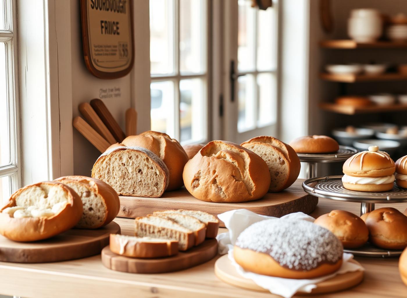 Bakery case full of fresh bread