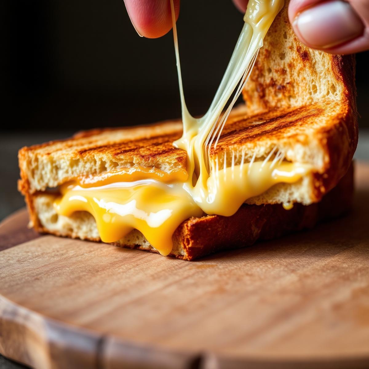 Cheese pull from a pressed sourdough toastie